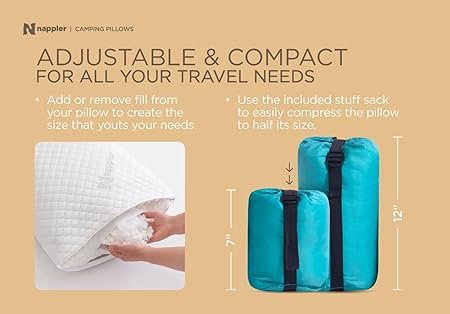 Small Shredded Memory Foam Pillow for Travel and Camping Compressible Medium Firm Bed Pillow Contoured Support Breathable Cover Machine Washable Ideal Backpacking Airplane and Car