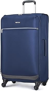 Basics Luggage 28 Large Checked Softside Suitcase With Wheels With Four 360Degree Multidirectional Spinner Wheels Expandable Space Zippered Pocket and Straps Telescopic Handle Navy Blue