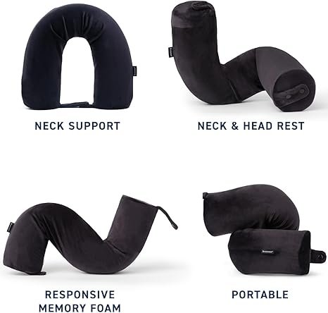 Brookstone Free Form Travel Pillow Lightweight Flexible Memory Foam Travel Neck Pillow for Sleeping Car Airplane Travel Support Size: One Size Black