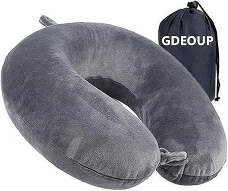Travel Pillow 100 Pure Memory Foam Neck Pillow Airplane for TravelingCar TrainNappingTravelingWashable Cover Grey