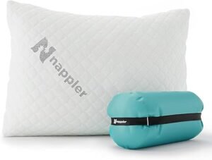 Small Shredded Memory Foam Pillow for Travel and Camping Compressible Medium Firm Bed Pillow Contoured Support Breathable Cover Machine Washable Ideal Backpacking Airplane and Car