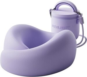 Travel Pillow Memory Foam Neck Pillow Airplane Neck Travel Airplane Pillow for Long Flight 360º Support Machine Washable Purple