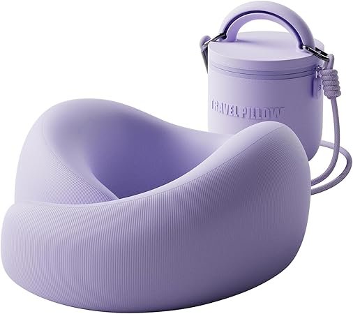 Travel Pillow Memory Foam Neck Pillow Airplane Neck Travel Airplane Pillow for Long Flight 360º Support Machine Washable Purple