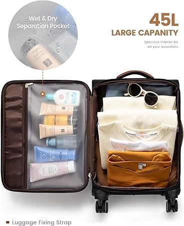 LOVEVOOK Carry On Luggage 22x14x9 Airline Approved 20 cm Softside Suitcases with Wheels Lightweight Spinner Carry on Suitcase with TSA Lock WaterResistant Large Capacity Luggage for Travel