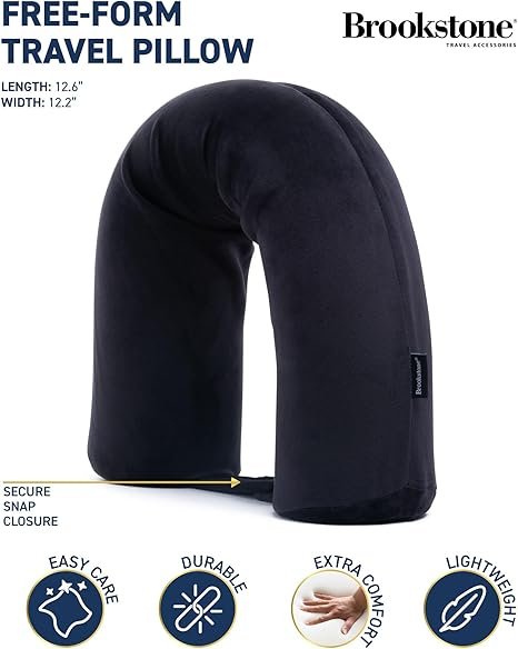 Brookstone Free Form Travel Pillow Lightweight Flexible Memory Foam Travel Neck Pillow for Sleeping Car Airplane Travel Support Size: One Size Black