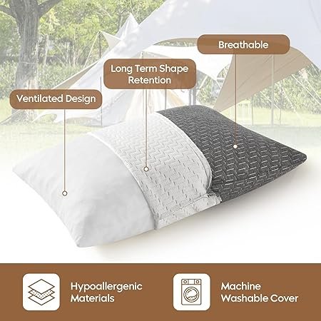 Small Shredded Memory Foam Pillow Camping Pillow Travel Pillow Compressible Medium Firm Breathable Cover Ideal Backpacking Hiking Airplane and Car
