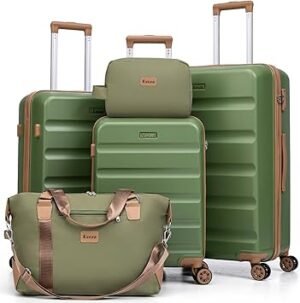 Luggage Sets 5 Piece Suitcases with WheelsABS Hard Case Luggage with TSA Lock Spinner WheelsCarry On Luggage Set Green202428 cm