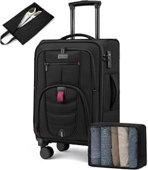 Carry On Luggage 22x14x9 Airline Approved 22Inch Suitcases with Spinner Wheels Softside Carryon Luggage with TSA Lock for Men Women Business Trip Lightweight Large Capacity Luggage for Travel