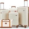 Luggage Sets 3 Piece Hard Shell Carry on Suitcase with Spinner Wheels and TSA Lock Travel Lightweight Luggage Set with YKK Zippers Beige 5 piece sets（202428DBTB