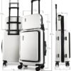 22 cm Carry On Luggage 22x14x9 Airline Approved Carry On Suitcase with Wheels Hardshell Carryon Luggage Durable Luggage CarryOn White Small Suitcase with Cosmetic Case