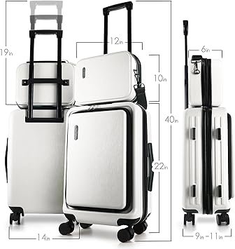 22 cm Carry On Luggage 22x14x9 Airline Approved Carry On Suitcase with Wheels Hardshell Carryon Luggage Durable Luggage CarryOn White Small Suitcase with Cosmetic Case
