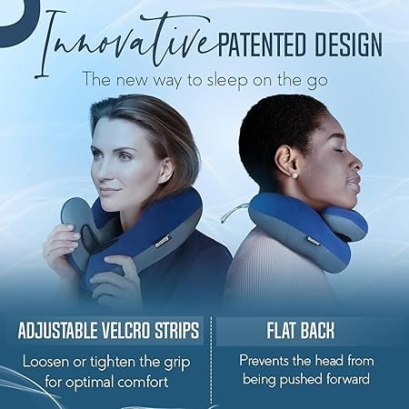 BCOZZY Travel Neck Pillow for Airplane – Patented Double Support for Head Neck and Chin Best for Long Flights Plane Sleeping and Car Rides