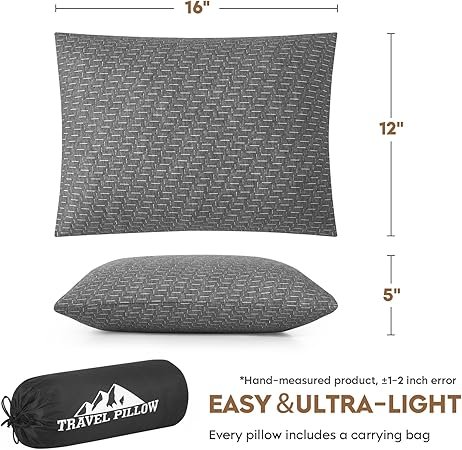 Small Shredded Memory Foam Pillow Camping Pillow Travel Pillow Compressible Medium Firm Breathable Cover Ideal Backpacking Hiking Airplane and Car