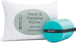 Coop Home Goods Original Travel and Camping Adjustable Pillow Small Camping Pillow with Compressible Stuff Sack MediumFirm Memory Foam with Lulltra Washable Cover CertiPURUS Certified 19x13