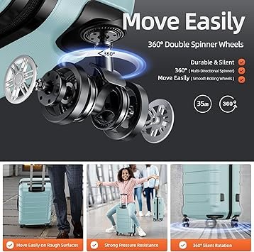 SHOWKOO Luggage Sets Expandable PCABS Durable Suitcase Double Wheels TSA Lock Mint Green