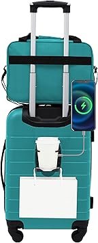 Wrangler Smart Luggage Set with Cup Holder and USB Port Teal 2 Piece