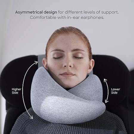 Ostrichpillow Go Neck Pillow Travel Pillows for Airplanes Premium Memory Foam Travel Pillow 360 Ergonomic Design Asymmetrical Sides Travel Bag Included Washable Modal Cover