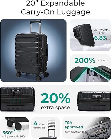 BAGSMART Carry On Luggage 22x14x9 Airline Approved with TSA Lock20 cm Lightweight Luggage with Spinner Wheels100 PC Hard Shell Carry On Suitcases for Men WomenPurple
