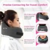 Neck Pillow Airplane Travel Set Pure Memory Foam Travel Pillow for Long Flights Essentials Sleeping with 3D Contoured Eye Mask Earplugs Portable Bag Grayish