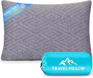Travel Pillow for Sleeping Camping Memory Foam Small Pillow with Breathable Cover for Backpacking Airplane Car 15.5 X 12 cm