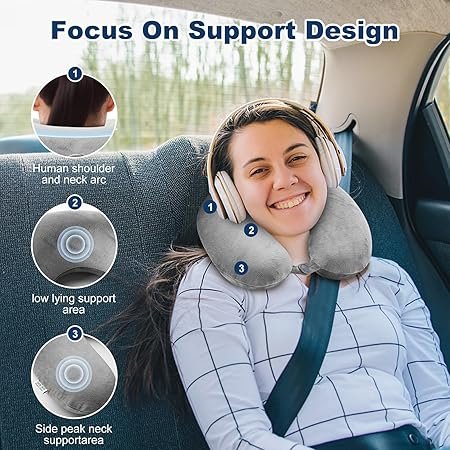 Travel Pillow 100 Pure Memory Foam Neck Pillow Airplane for TravelingCar TrainNappingTravelingWashable Cover Grey