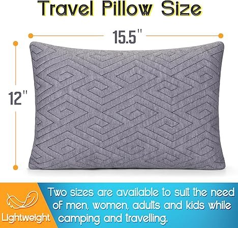 Travel Pillow for Sleeping Camping Memory Foam Small Pillow with Breathable Cover for Backpacking Airplane Car 15.5 X 12 cm