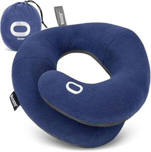 BCOZZY Travel Neck Pillow for Airplane – Patented Double Support for Head Neck and Chin Best for Long Flights Plane Sleeping and Car Rides