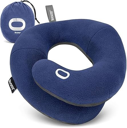 BCOZZY Travel Neck Pillow for Airplane – Patented Double Support for Head Neck and Chin Best for Long Flights Plane Sleeping and Car Rides