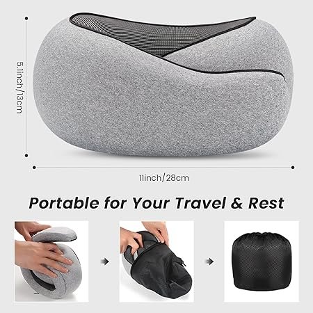Travel Neck Pillows 100 Memory Foam Filling Travel Pillows for Airplanes Compact and Ergonomic Design Best for Sleeping Plane Train Travel Essentials Light Grey