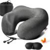 MLVOC Travel Pillow 100 Pure Memory Foam Neck Pillow Comfortable Breathable Cover Machine Washable Airplane Travel Kit with 3D Contoured Eye Masks Earplugs and Luxury Bag Standard Black