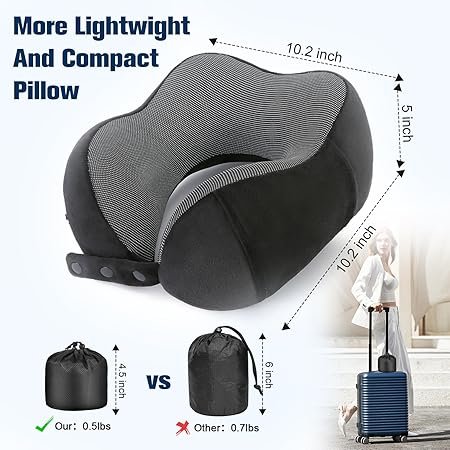 Neck Pillow for Traveling Travel Pillows for Airplanes100 Pure Memory Foam Travel Neck Pillow Adjustable Flight Pillow Portable Plane Accessories with Eye Mask Earplugs Carry Bag
