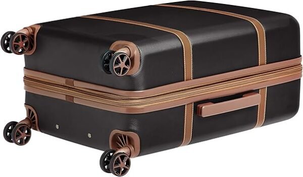 Basics 26inch Hardside Checked Luggage With Leather Detailing Hardshell Suitcase With Wheels Expandable Space With 8 Multidirectional Wheels ScratchResistant Surface Black