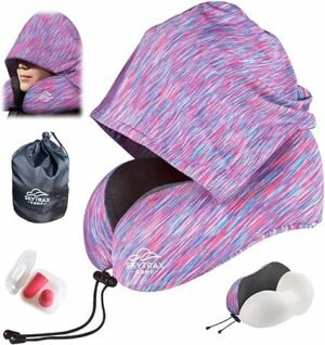 Travel Pillow with Extra Large Hood for Airplane Long Flights Privacy and Comfort Memory Foam with SkinFriendly Cover for Road Trip HeadNeck Support for Plane Office Cars Sleeping RestColorful