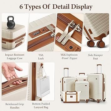 Luggage Sets 3 Piece Hard Shell Carry on Suitcase with Spinner Wheels and TSA Lock Travel Lightweight Luggage Set with YKK Zippers Beige 5 piece sets（202428DBTB