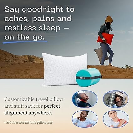 Coop Home Goods Original Travel and Camping Adjustable Pillow Small Camping Pillow with Compressible Stuff Sack MediumFirm Memory Foam with Lulltra Washable Cover CertiPURUS Certified 19x13