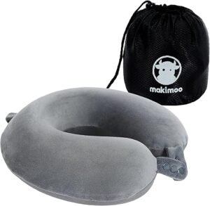 Travel Neck Pillow Top Memory Foam Pillow for Head Support Ideal for Airplanes Cars and Home Recliners Adjustable and Soft Grey
