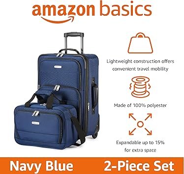 Basics Luggage Sets CarryOn 23 cm tote 15 cm Suitcase With Wheels Expandable Extra Space 15 Front Pockets and Telescopic Handle Navy Blue