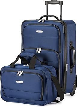 Basics Luggage Sets CarryOn 23 cm tote 15 cm Suitcase With Wheels Expandable Extra Space 15 Front Pockets and Telescopic Handle Navy Blue