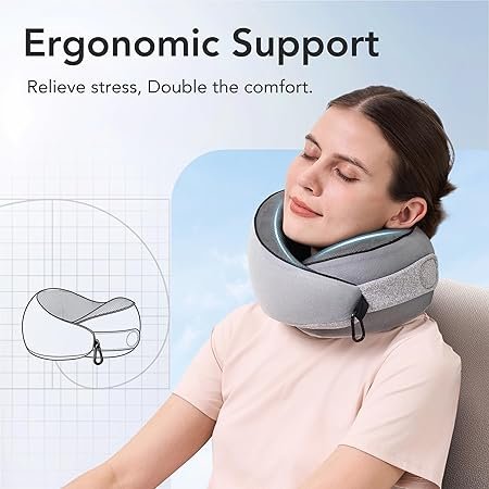 Travel Pillow 100 Pure Memory Foam Travel Neck Pillow Airplane Neck Support Ergonomic Design for Traveling Suitable for AirplanesOffices and CarsGrey