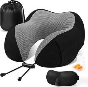 CloudBliss Travel Pillow Premium Memory Foam Comfortable Supportive Neck Pillow Sleeping Neck Pillows for Travel Airplane Pillow for Sleeping Airplane Car Office and Home