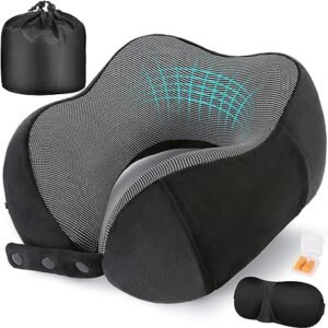 Neck Pillow for Traveling Travel Pillows for Airplanes100 Pure Memory Foam Travel Neck Pillow Adjustable Flight Pillow Portable Plane Accessories with Eye Mask Earplugs Carry Bag