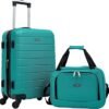 Wrangler Smart Luggage Set with Cup Holder and USB Port Teal 2 Piece