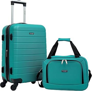 Wrangler Smart Luggage Set with Cup Holder and USB Port Teal 2 Piece