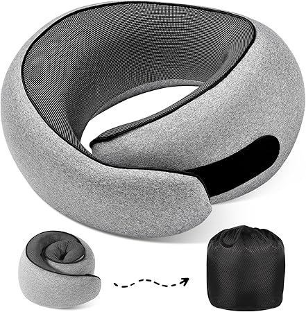 Travel Neck Pillows 100 Memory Foam Filling Travel Pillows for Airplanes Compact and Ergonomic Design Best for Sleeping Plane Train Travel Essentials Light Grey