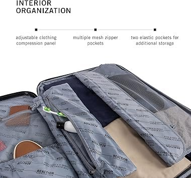 Kenneth Cole REACTION Renegade Luggage Expandable 8Wheel Spinner Lightweight Hardside Suitcase Navy Blue 24Inch Checked